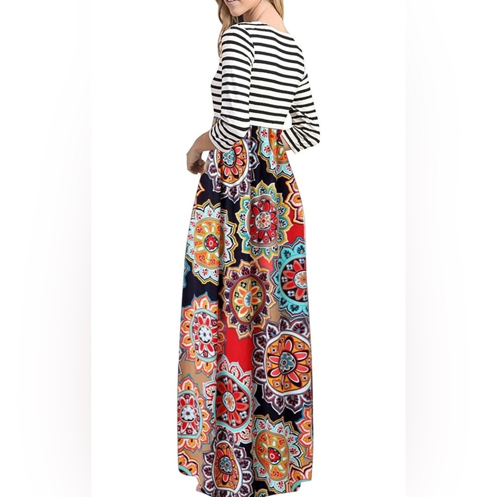 Women's Casual Striped Maxi Dresses with Pockets, Size L